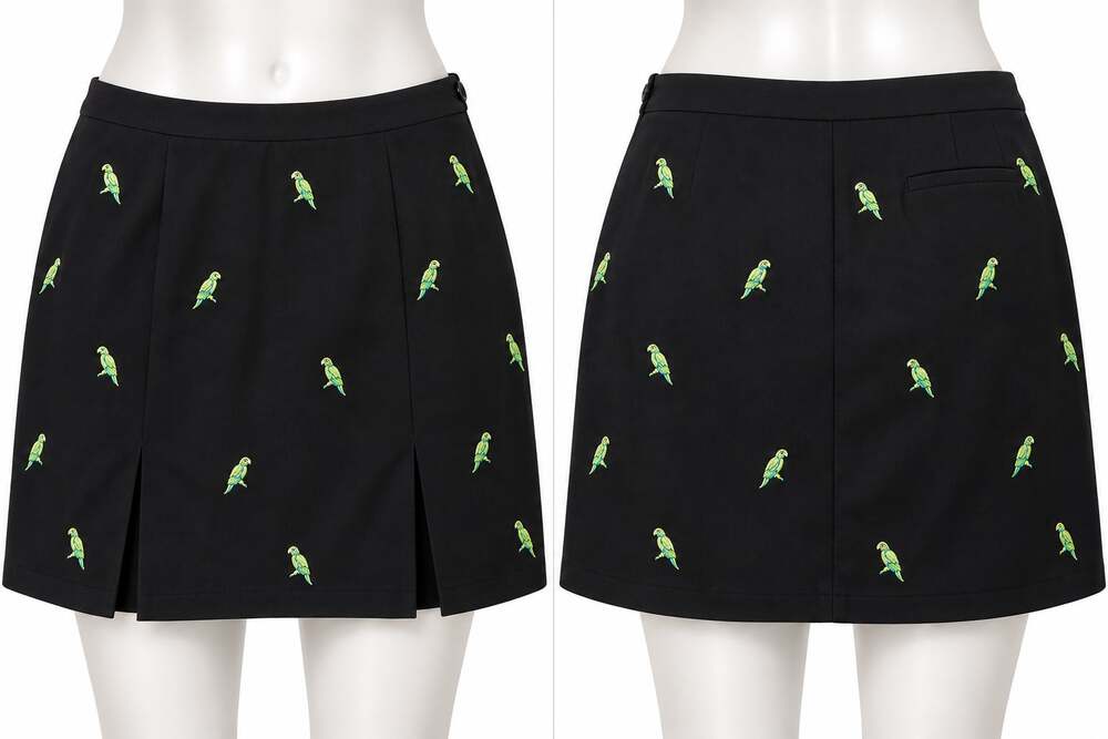 EP Pro Black Golf Skort Women's 10 Turquoise Embroidered Birds Pleated